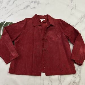 Coldwater Creek Vintage Y2k Suede Jacket Plus Size 1x Red Laser Cut Floral